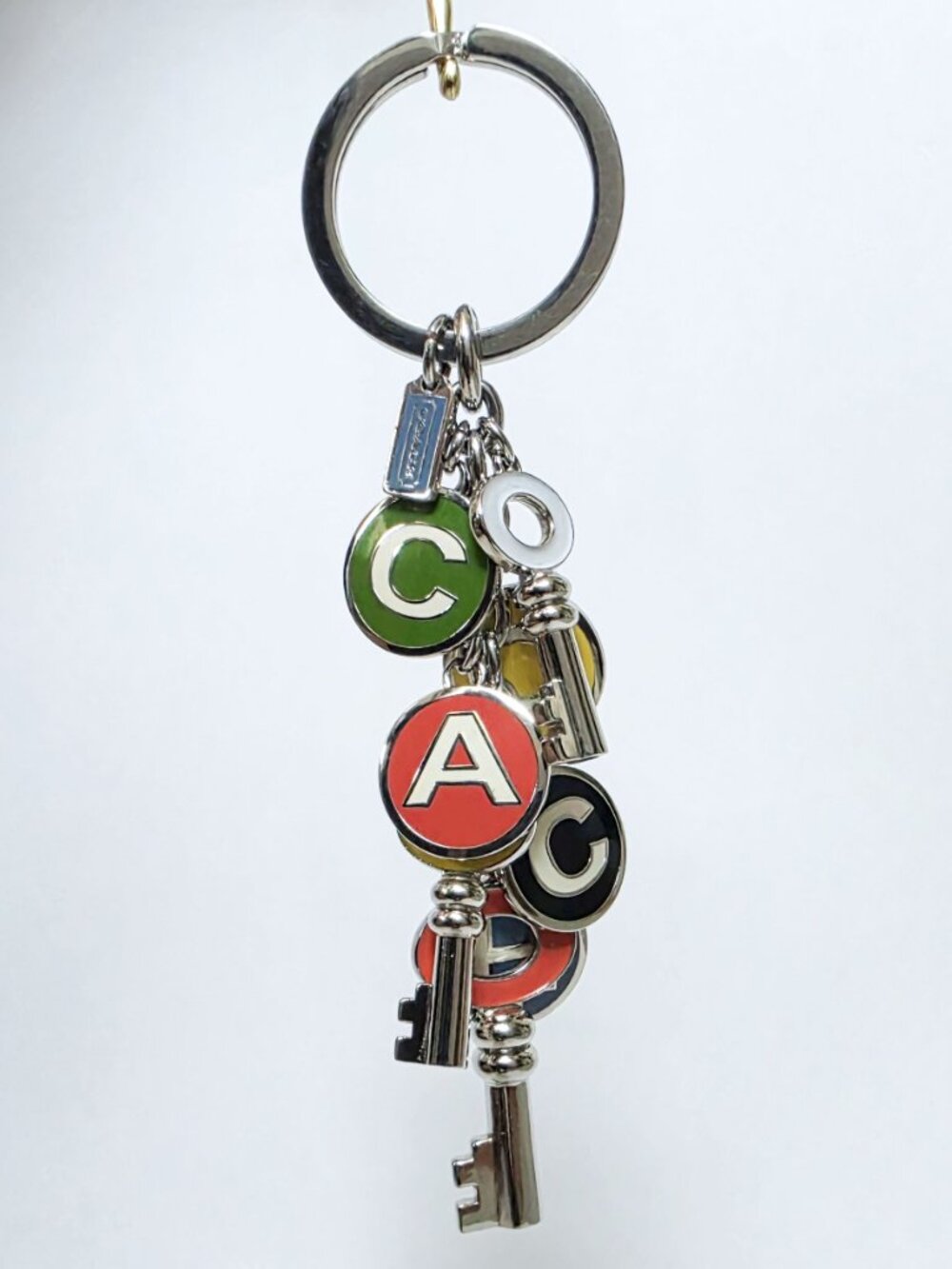 COACH Vintage Bright Colorful Silver Enamel Multi Letter Charm Keychain Key Ring - Picture 2 of 5